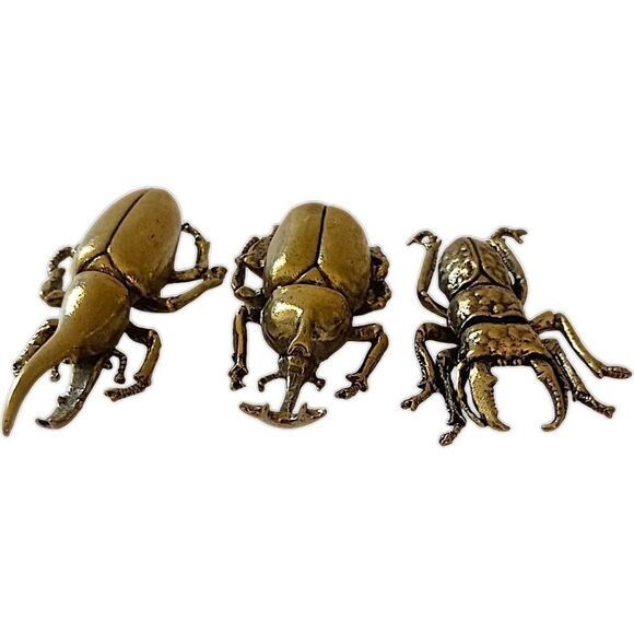 3 Metal Insect Figures Bugs Beetles Gold Tone Steampunk Halloween Cake Topper - Picture 4 of 15